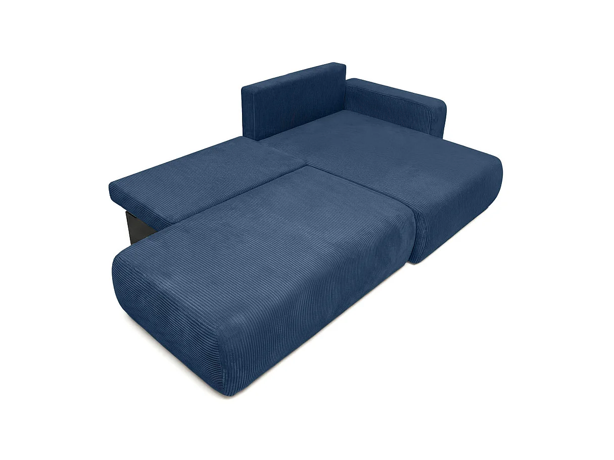 Canapé d'angle convertible 5 places réversible en velours côtelé bleu ALYA