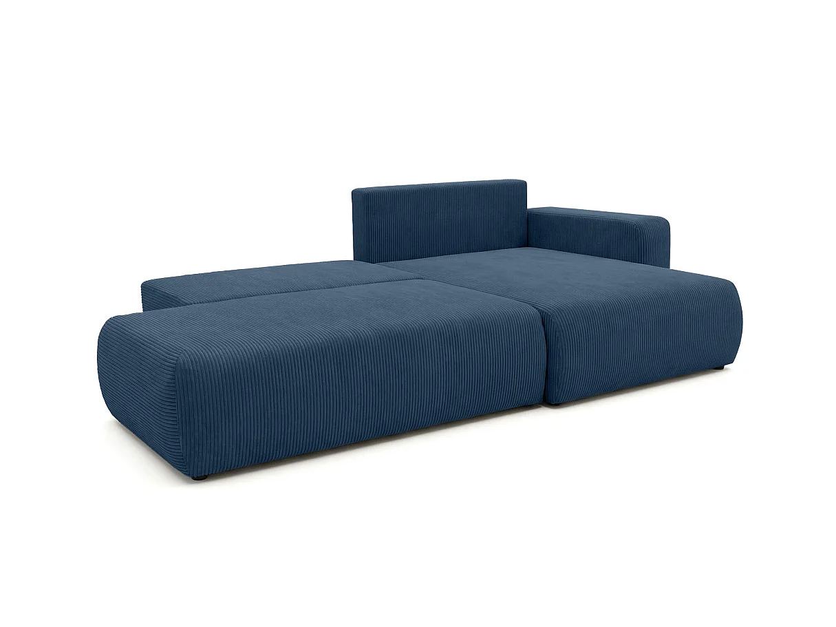Canapé d'angle convertible 5 places réversible en velours côtelé bleu ALYA