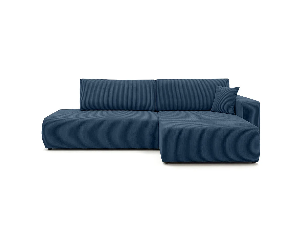 Canapé d'angle convertible 5 places réversible en velours côtelé bleu ALYA
