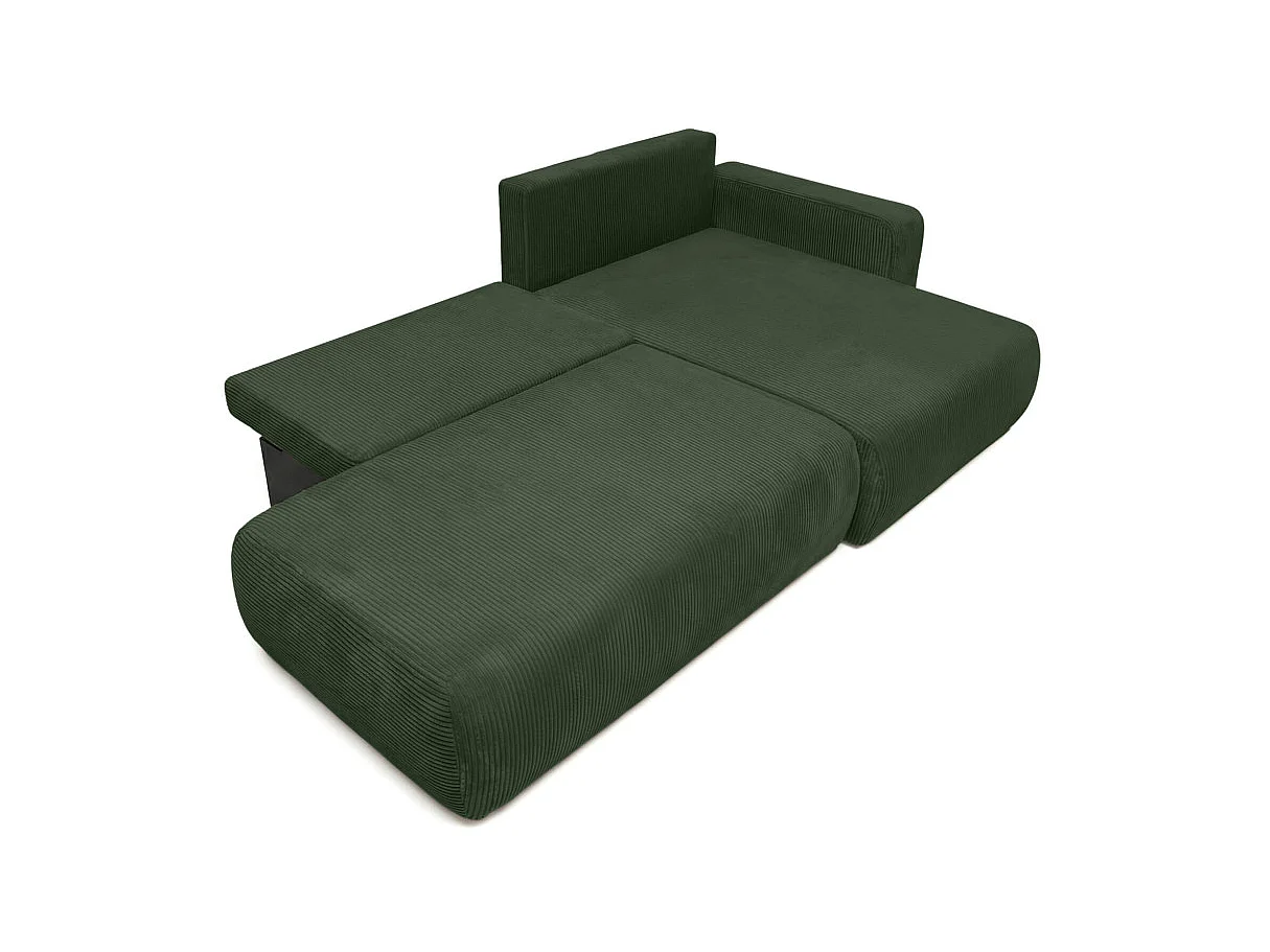 Canapé d'angle convertible 5 places réversible en velours côtelé vert ALYA