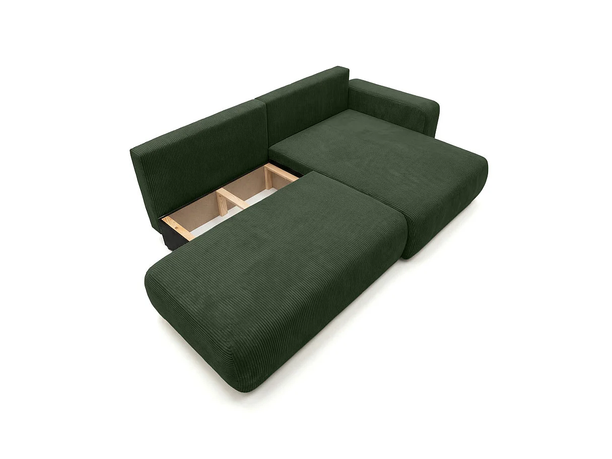 Canapé d'angle convertible 5 places réversible en velours côtelé vert ALYA