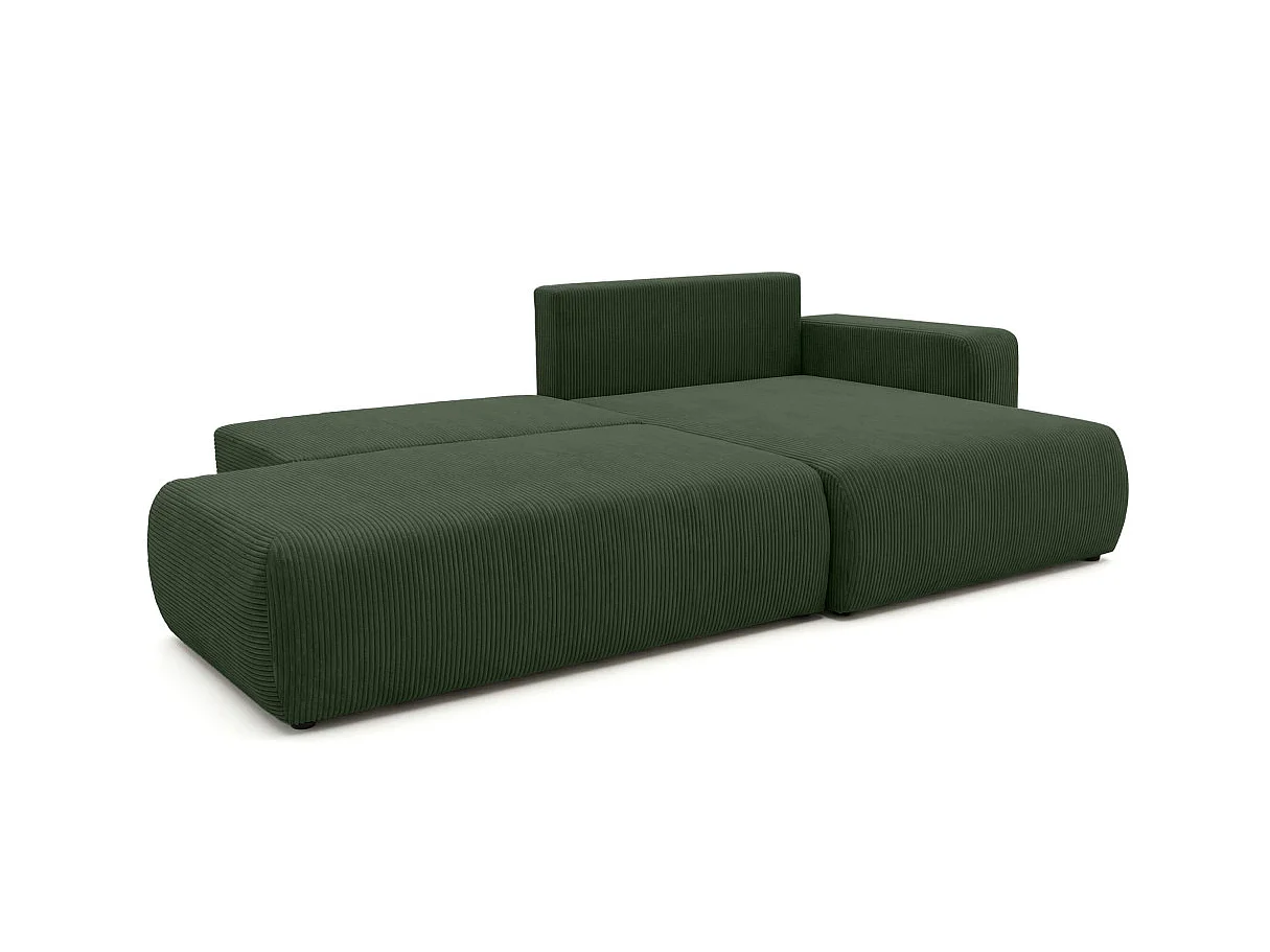 Canapé d'angle convertible 5 places réversible en velours côtelé vert ALYA