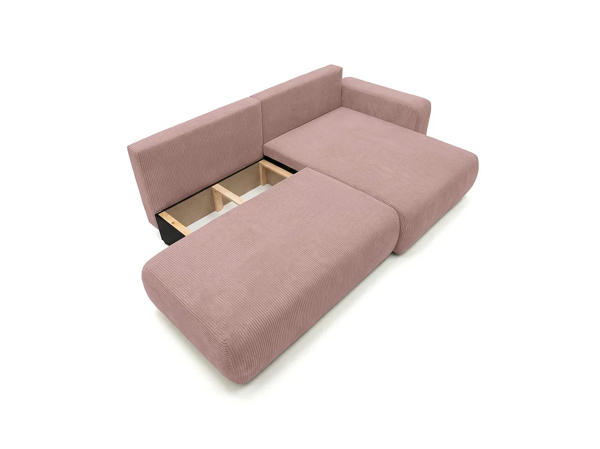 Canapé d'angle convertible 5 places réversible en velours côtelé rose ALYA