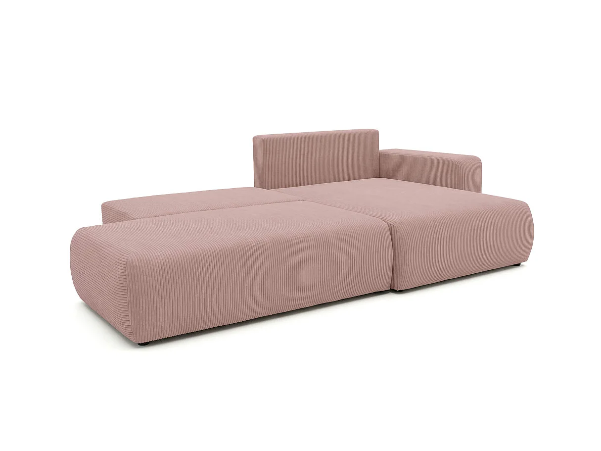 Canapé d'angle convertible 5 places réversible en velours côtelé rose ALYA