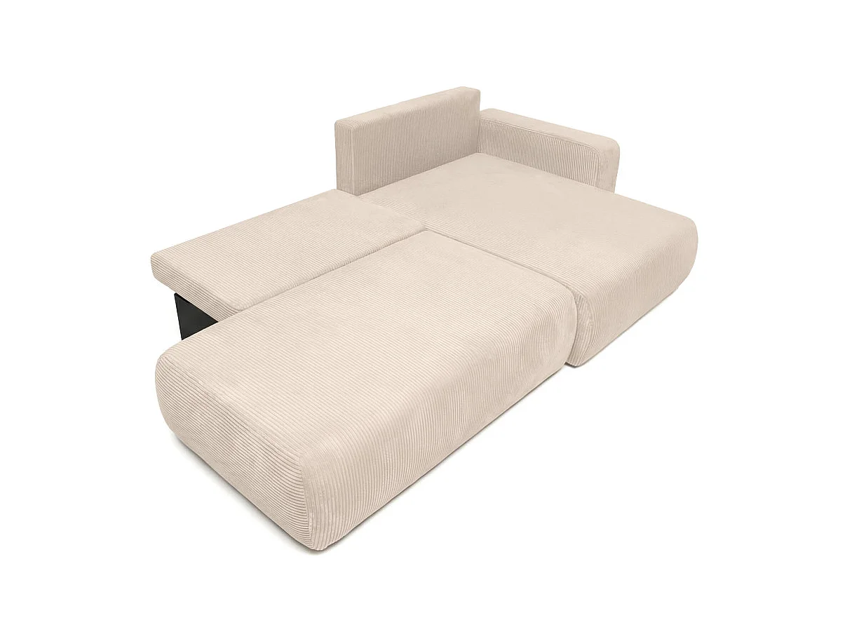 Canapé d'angle convertible 5 places réversible en velours côtelé beige ALYA