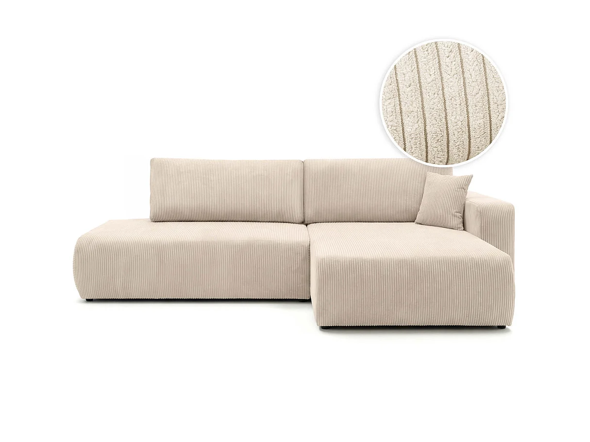 Canapé d'angle convertible 5 places réversible en velours côtelé beige ALYA