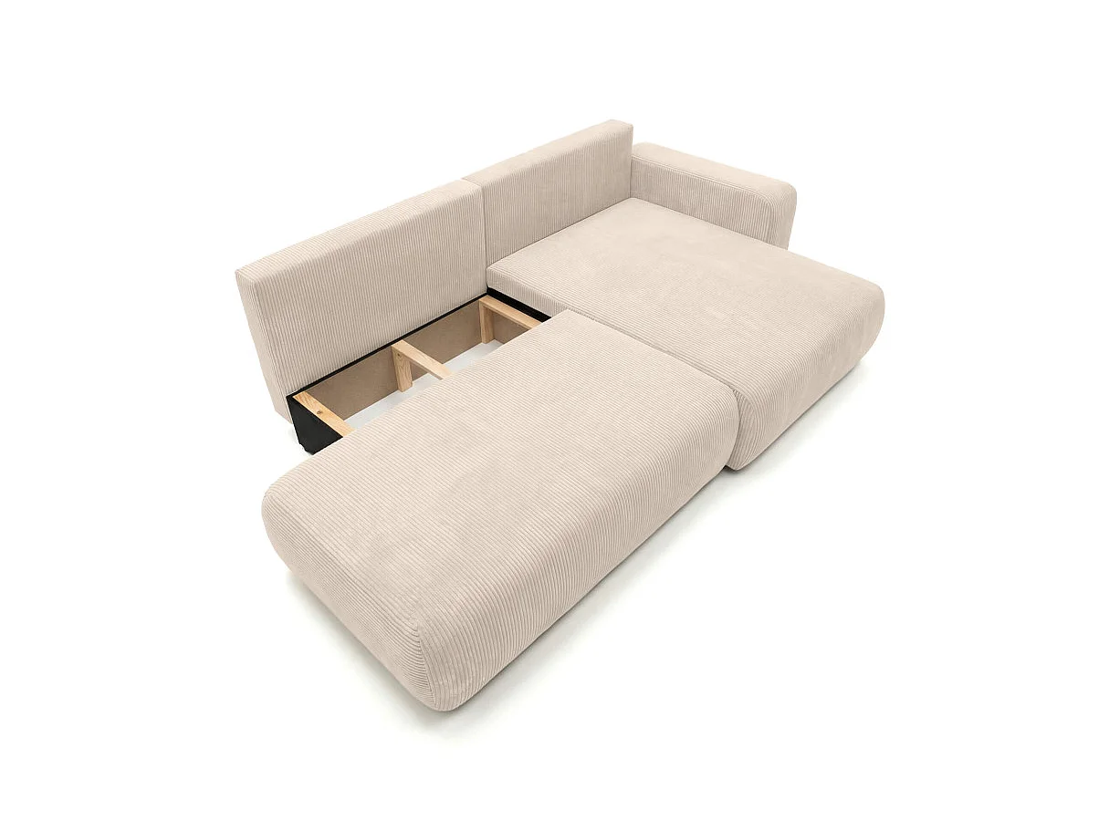 Canapé d'angle convertible 5 places réversible en velours côtelé beige ALYA