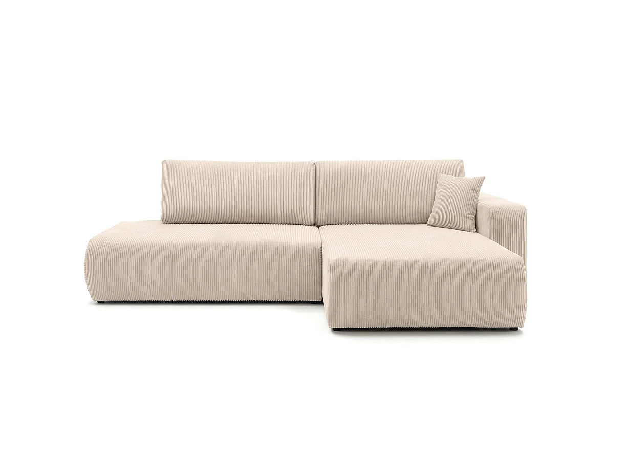 Canapé d'angle convertible 5 places réversible en velours côtelé beige ALYA