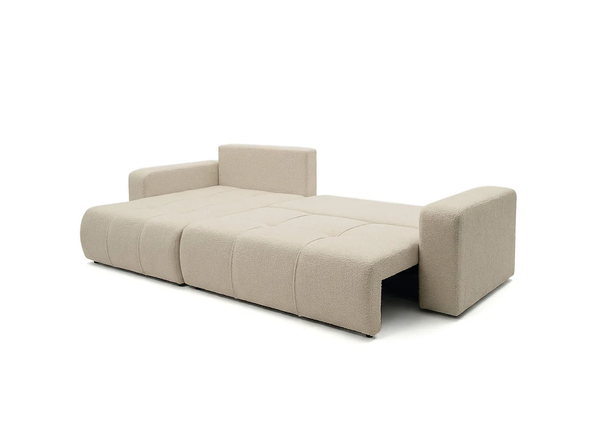 Canapé d'angle convertible 5 places réversible en tissu bouclette beige BARDOT