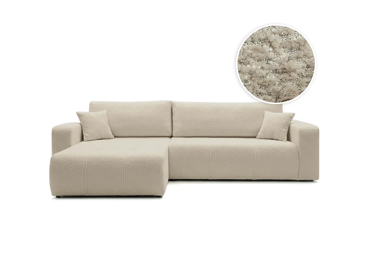 Canapé d'angle convertible 5 places réversible en tissu bouclette beige BARDOT