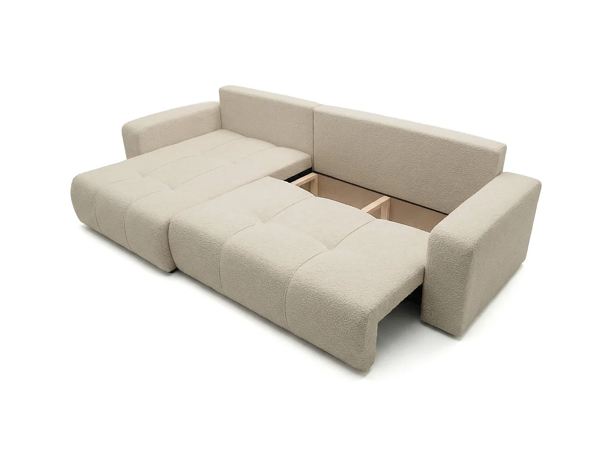 Canapé d'angle convertible 5 places réversible en tissu bouclette beige BARDOT