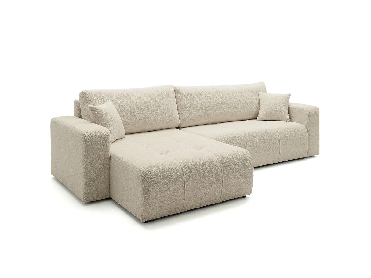 Canapé d'angle convertible 5 places réversible en tissu bouclette beige BARDOT