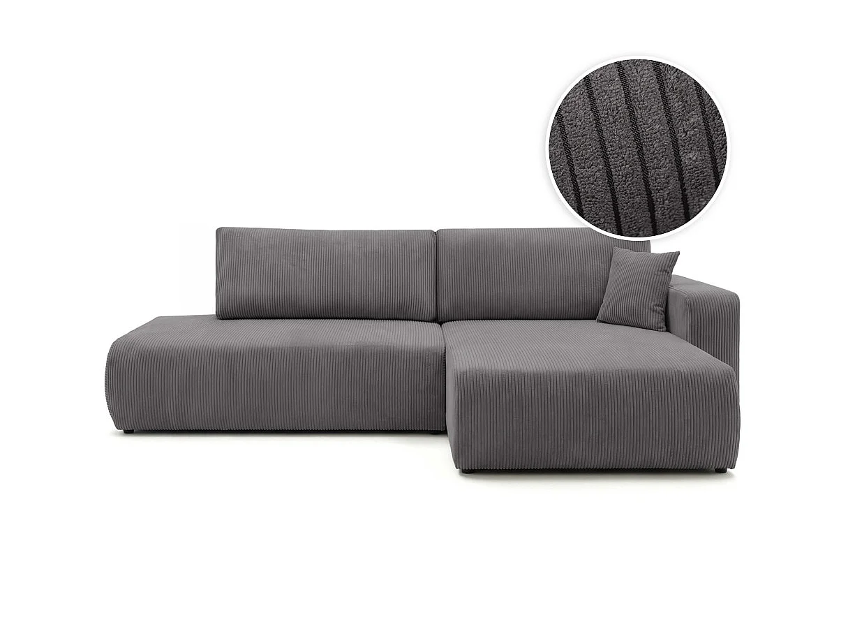 Canapé d'angle convertible 5 places réversible en velours côtelé gris anthracite ALYA