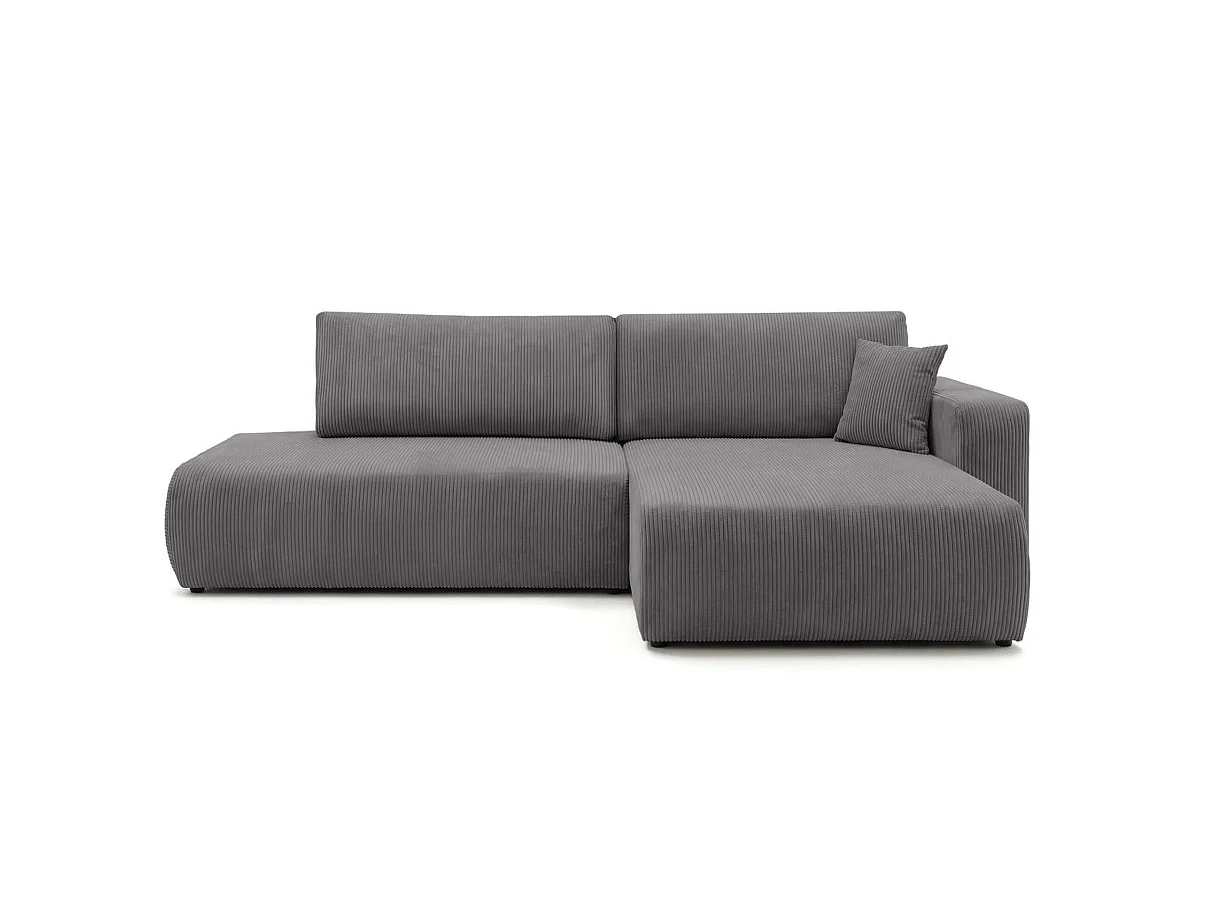 Canapé d'angle convertible 5 places réversible en velours côtelé gris anthracite ALYA