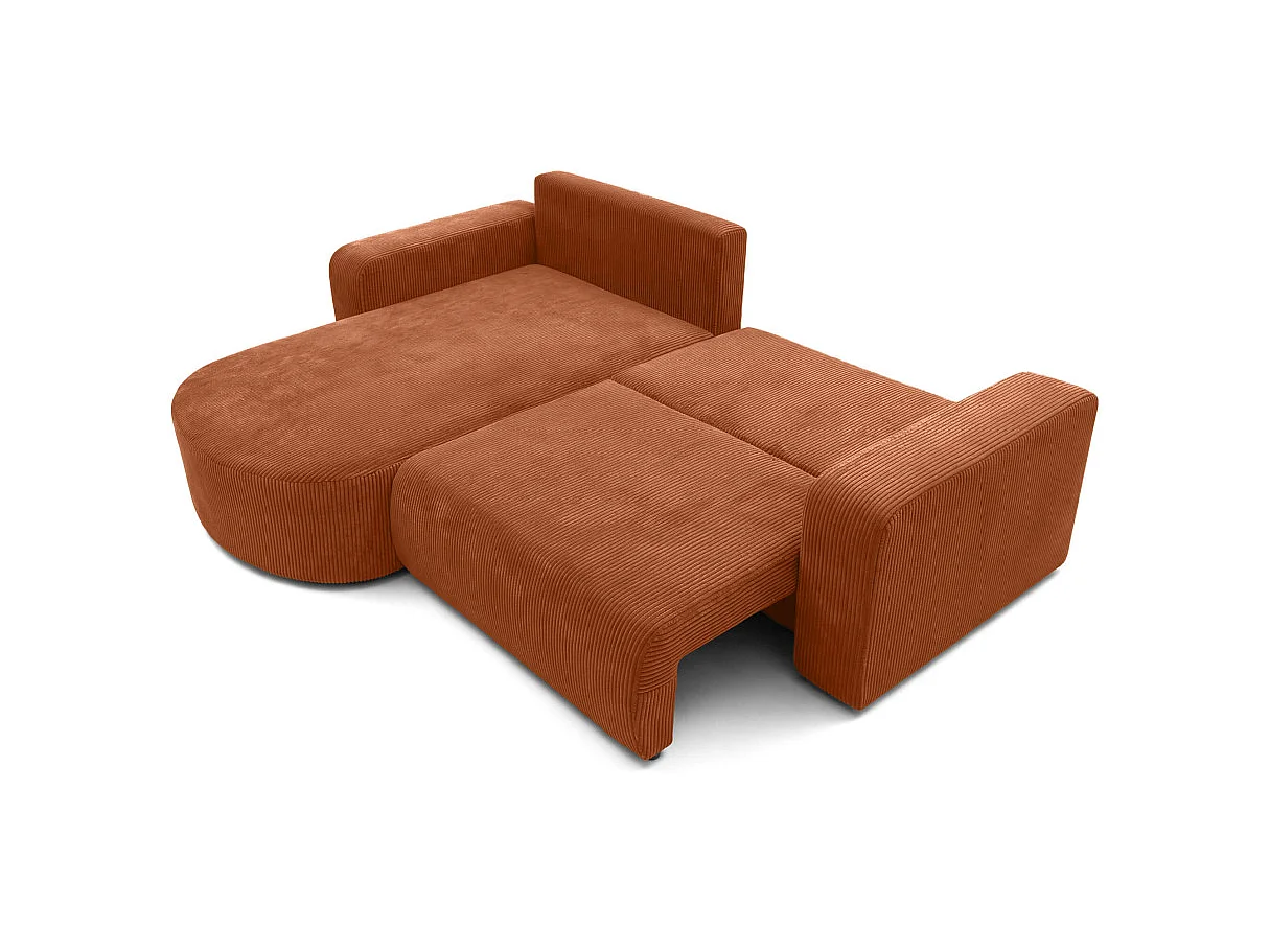 Canapé d'angle convertible 4 places réversible en velours côtelé terracotta KIARA