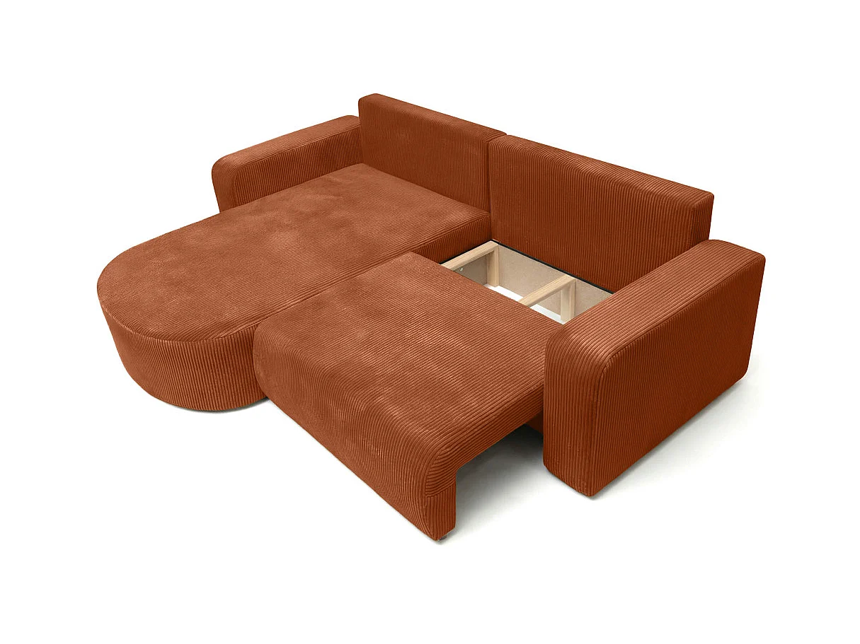 Canapé d'angle convertible 4 places réversible en velours côtelé terracotta KIARA