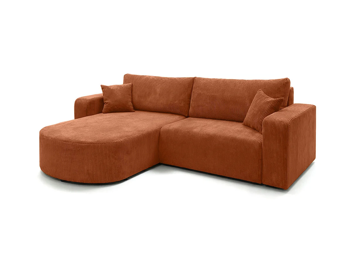 Canapé d'angle convertible 4 places réversible en velours côtelé terracotta KIARA