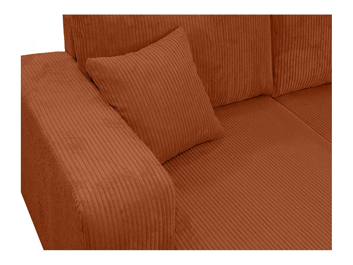 Canapé d'angle convertible 4 places réversible en velours côtelé terracotta KIARA