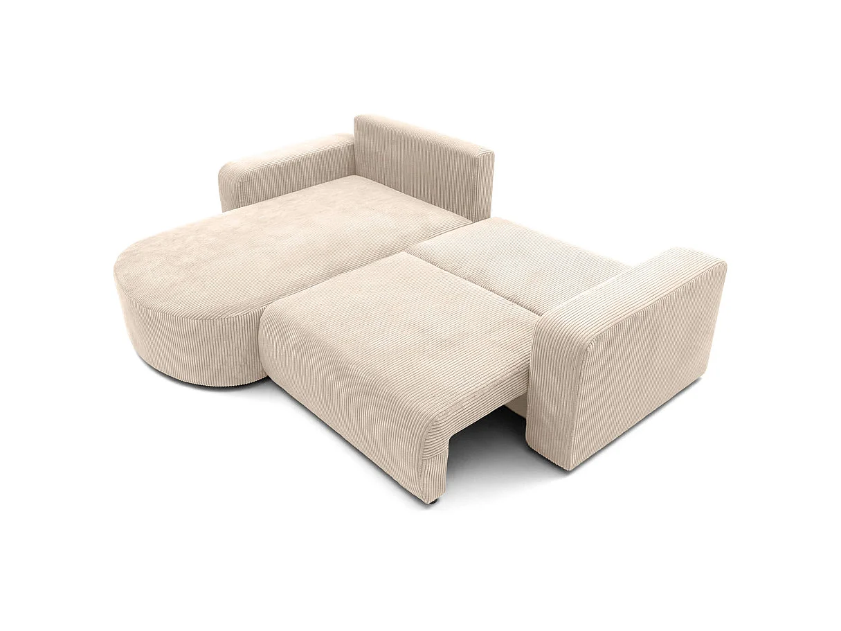 Canapé d'angle convertible 4 places réversible en velours côtelé beige KIARA
