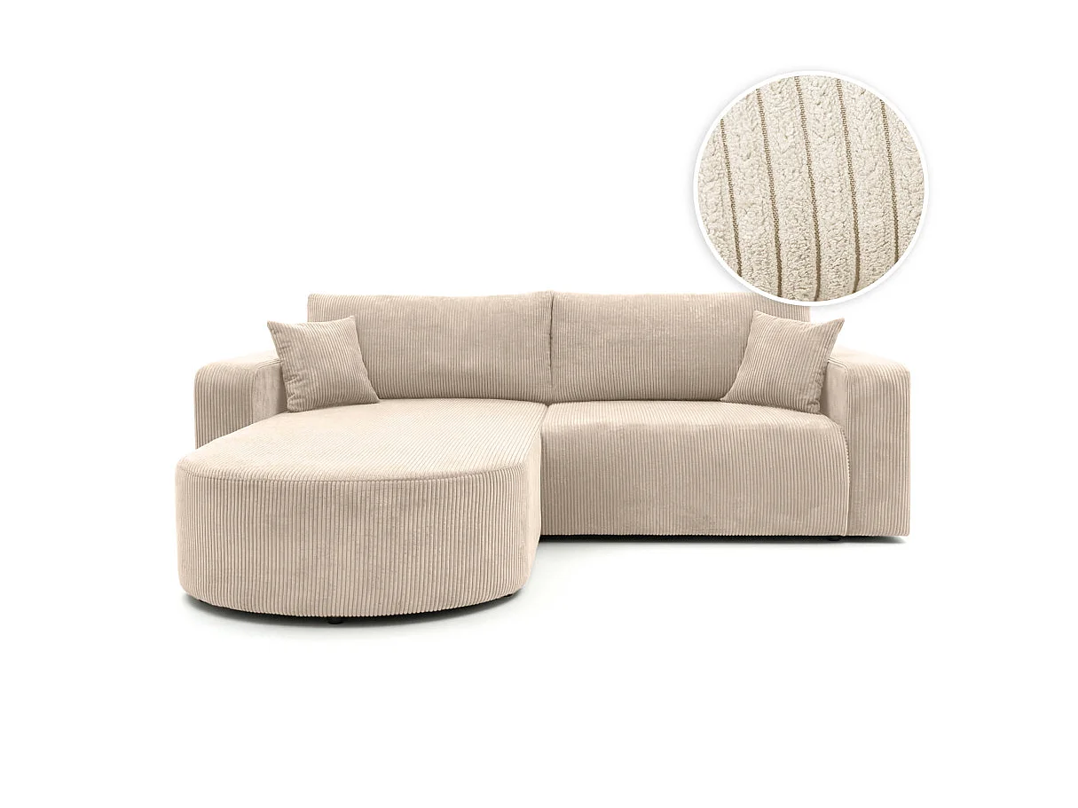 Canapé d'angle convertible 4 places réversible en velours côtelé beige KIARA