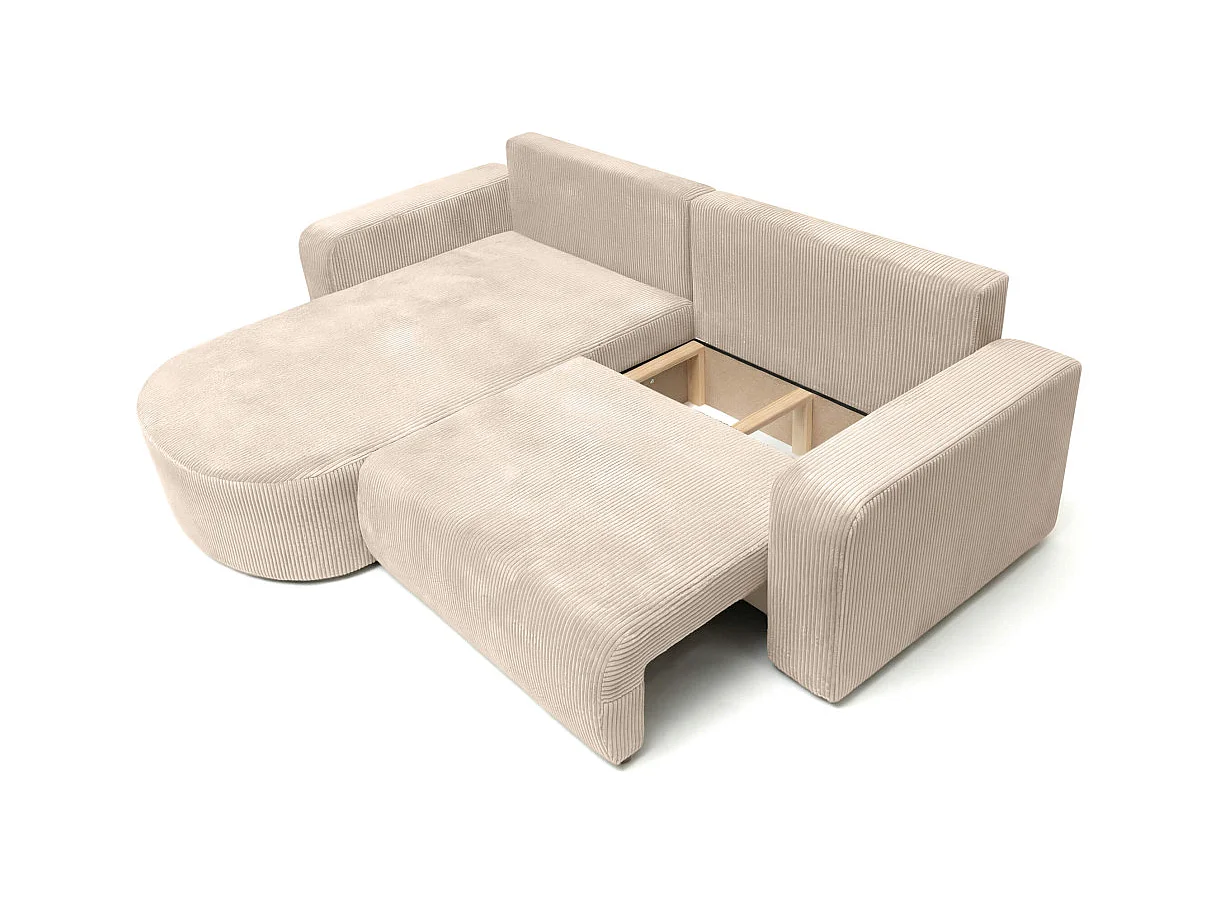 Canapé d'angle convertible 4 places réversible en velours côtelé beige KIARA