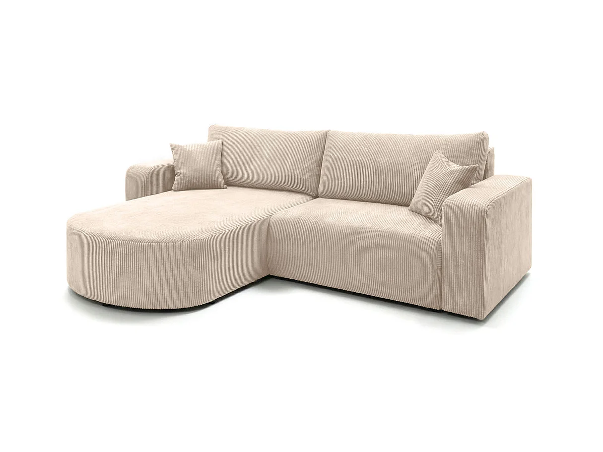 Canapé d'angle convertible 4 places réversible en velours côtelé beige KIARA