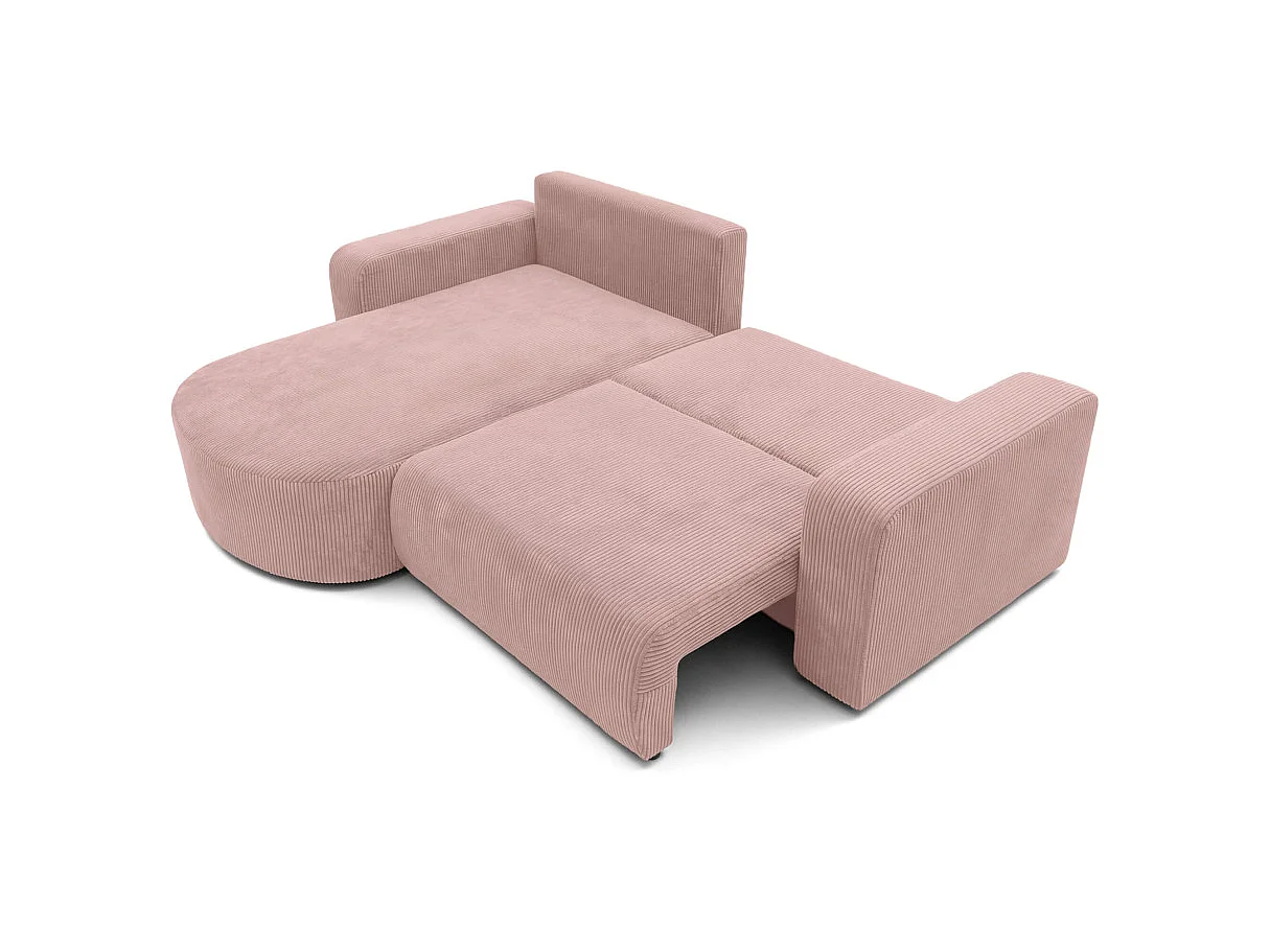 Canapé d'angle convertible 4 places réversible en velours côtelé rose KIARA