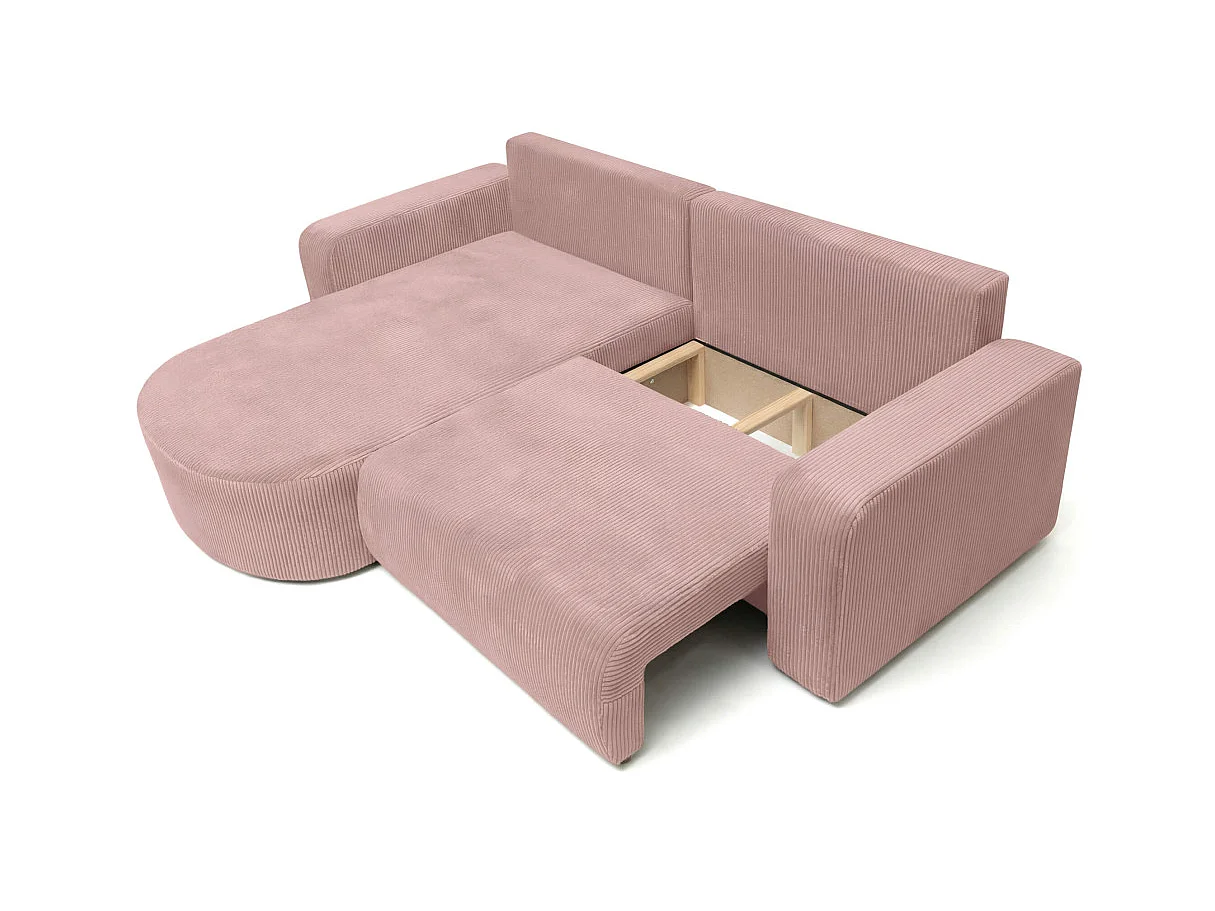 Canapé d'angle convertible 4 places réversible en velours côtelé rose KIARA