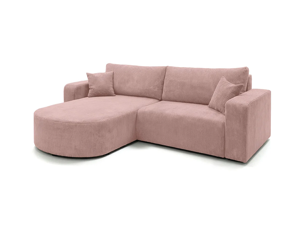 Canapé d'angle convertible 4 places réversible en velours côtelé rose KIARA