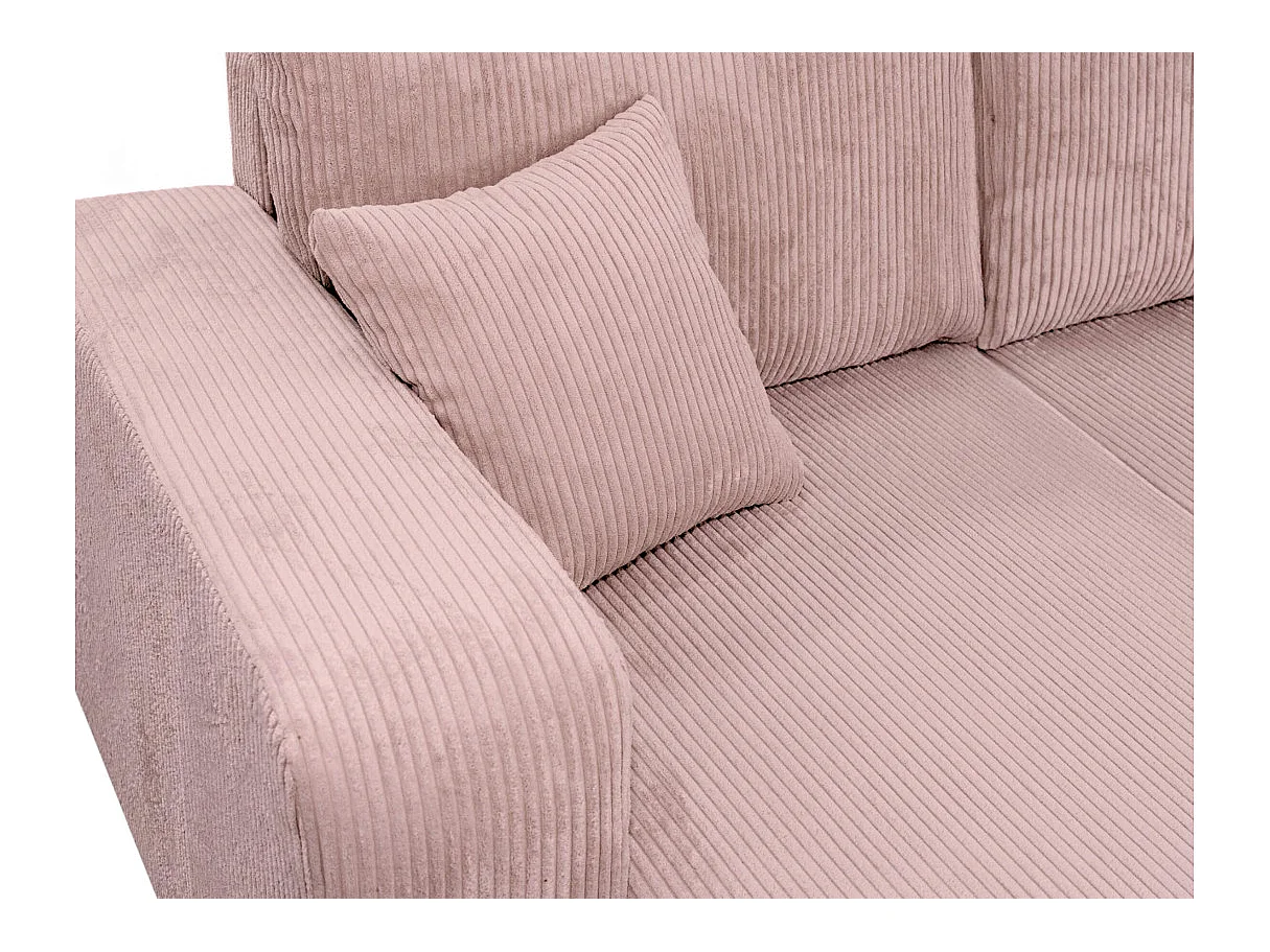 Canapé d'angle convertible 4 places réversible en velours côtelé rose KIARA