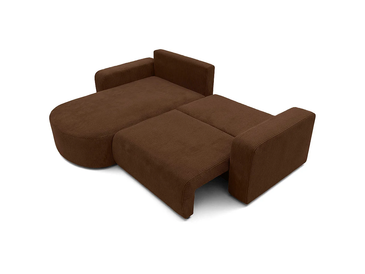 Canapé d'angle convertible 4 places réversible en velours côtelé marron KIARA