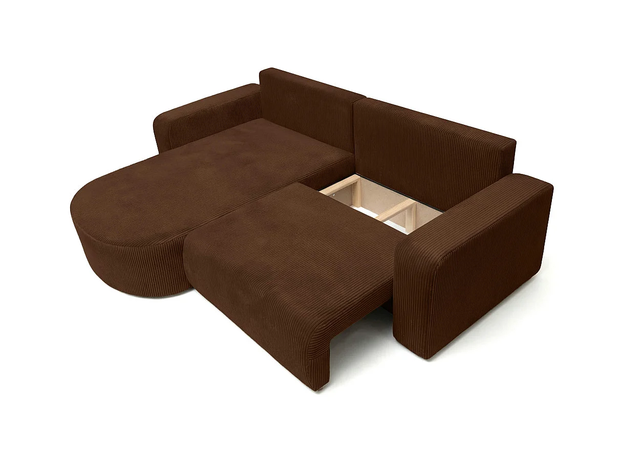 Canapé d'angle convertible 4 places réversible en velours côtelé marron KIARA