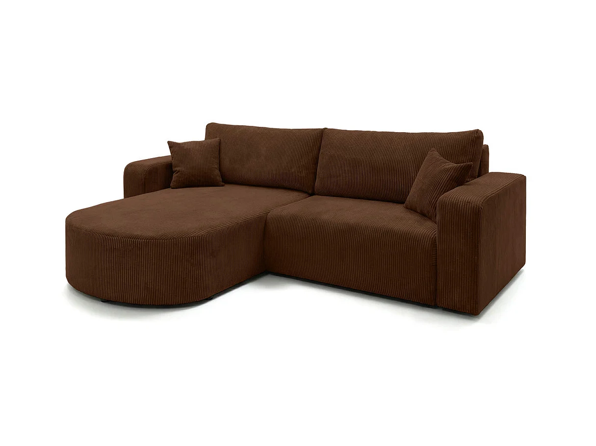 Canapé d'angle convertible 4 places réversible en velours côtelé marron KIARA