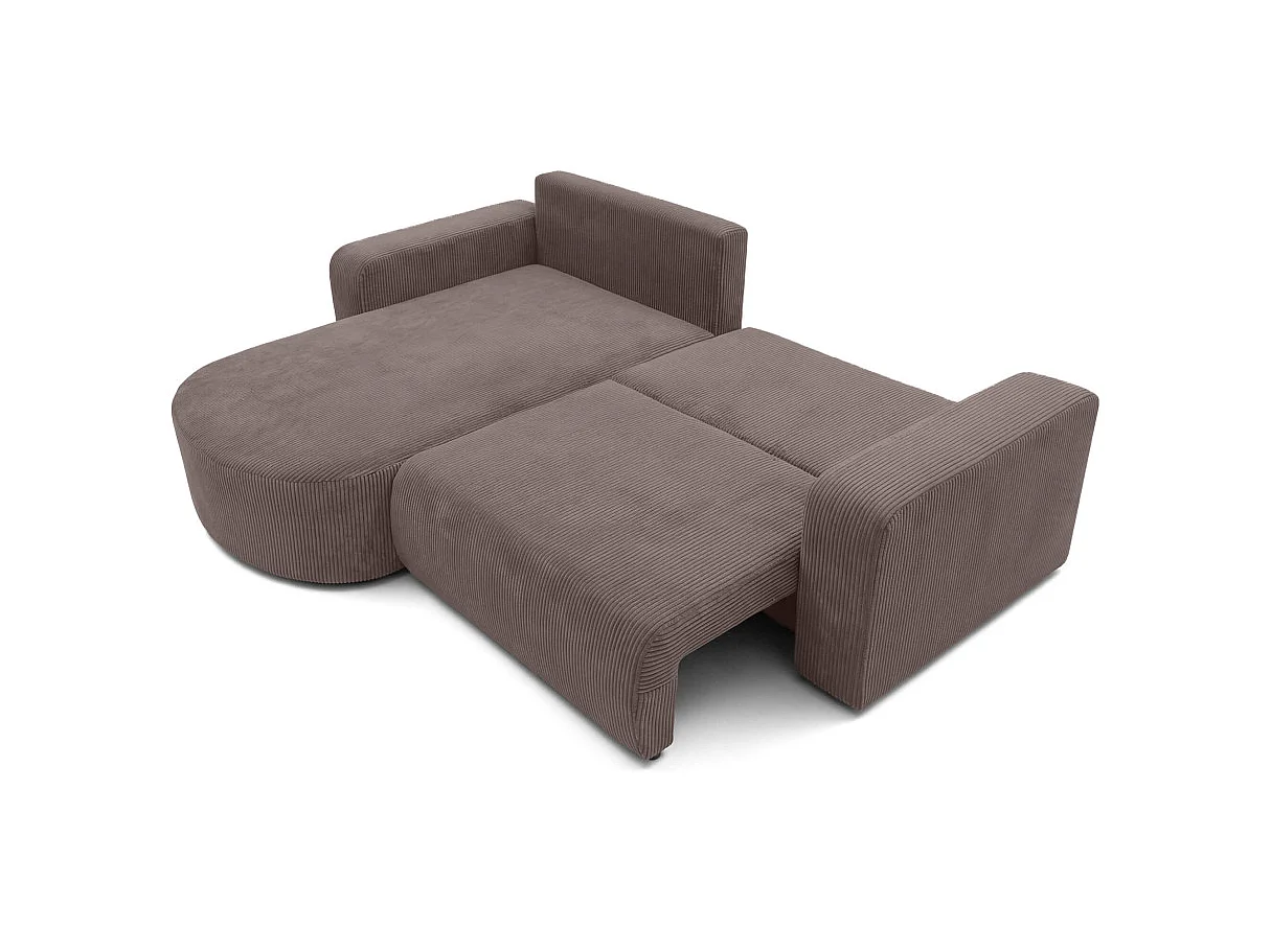 Canapé d'angle convertible 4 places réversible en velours côtelé marron KIARA