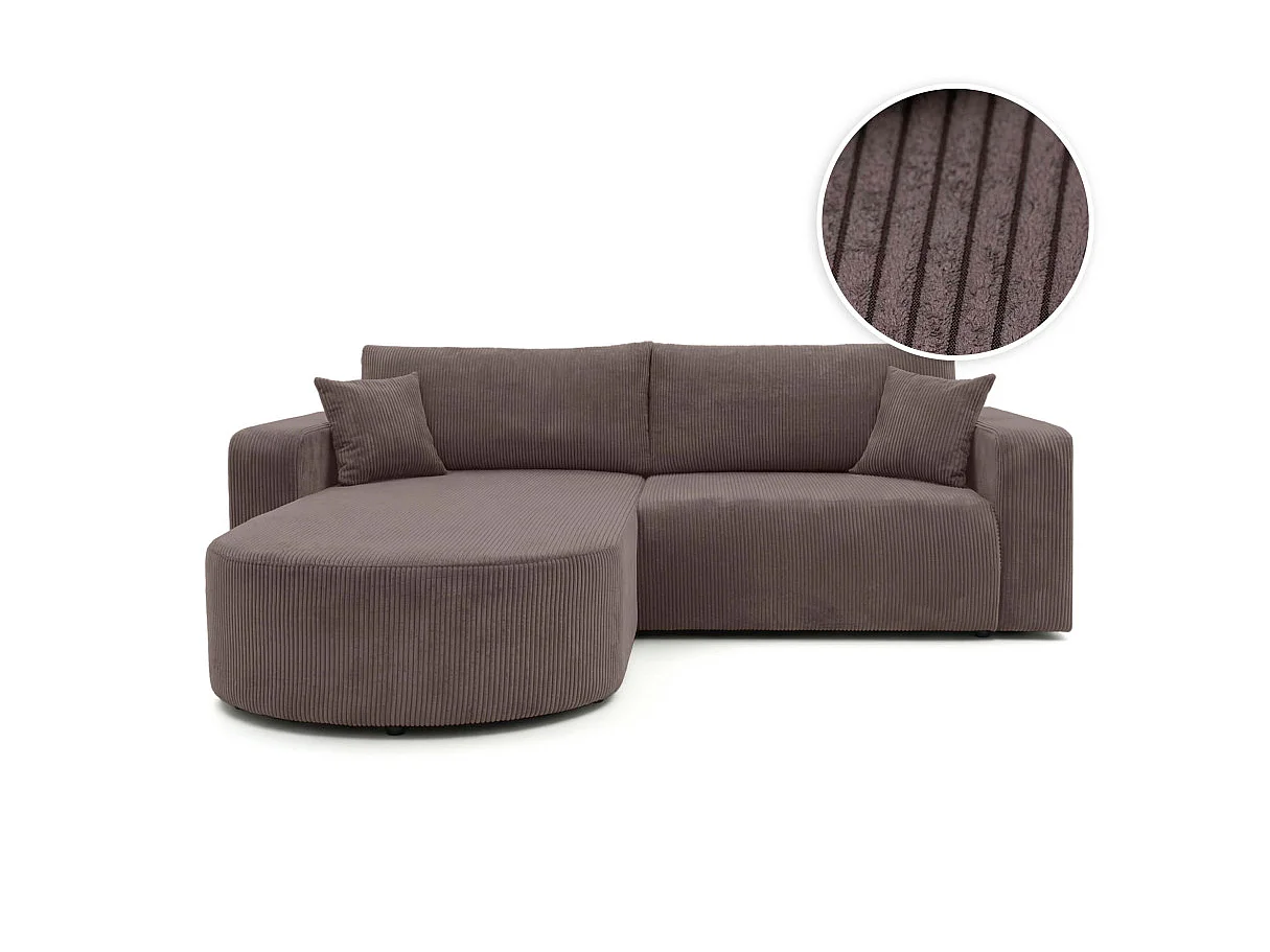 Canapé d'angle convertible 4 places réversible en velours côtelé marron KIARA