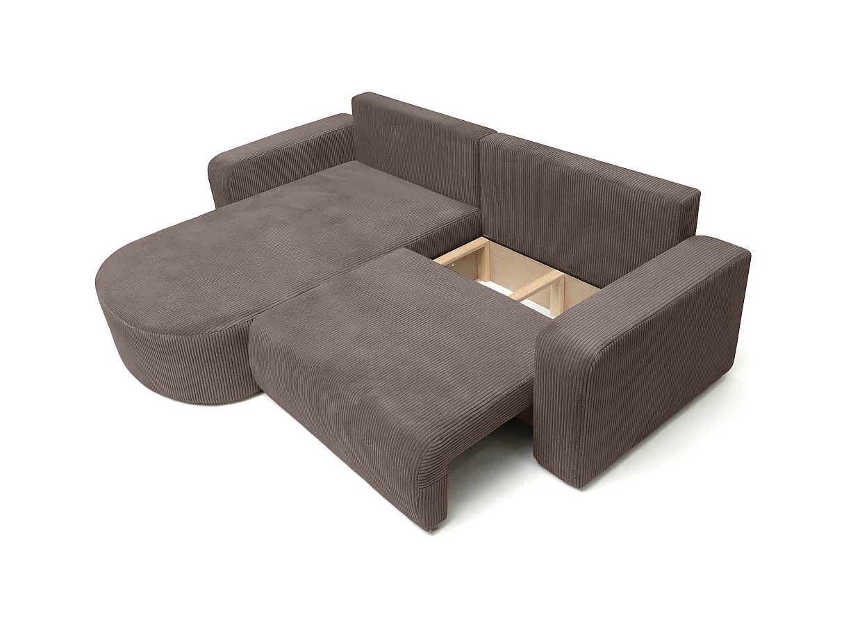 Canapé d'angle convertible 4 places réversible en velours côtelé marron KIARA