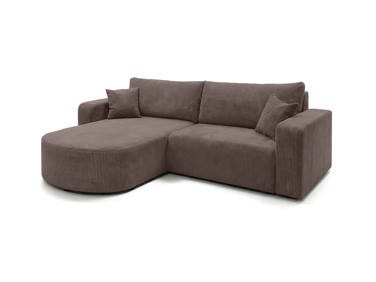 Canapé d'angle convertible 4 places réversible en velours côtelé marron KIARA