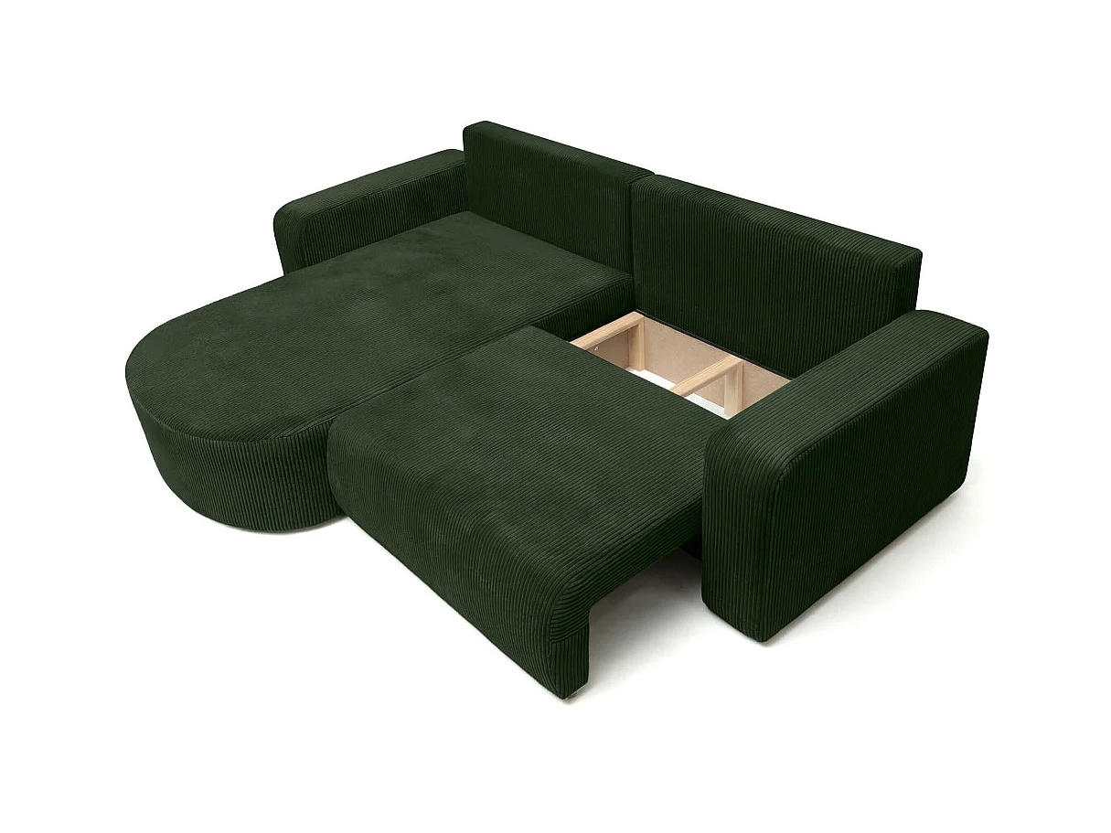Canapé d'angle convertible 4 places réversible en velours côtelé vert KIARA