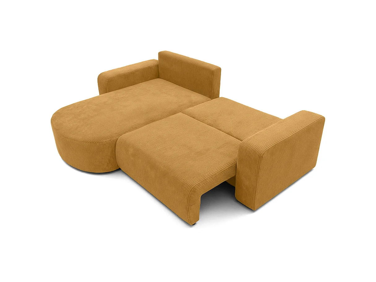 Canapé d'angle convertible 4 places réversible en velours côtelé jaune KIARA