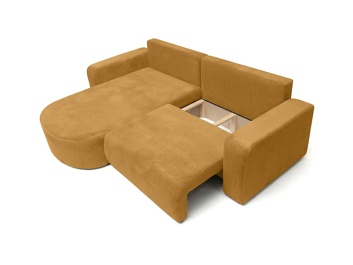 Canapé d'angle convertible 4 places réversible en velours côtelé jaune KIARA