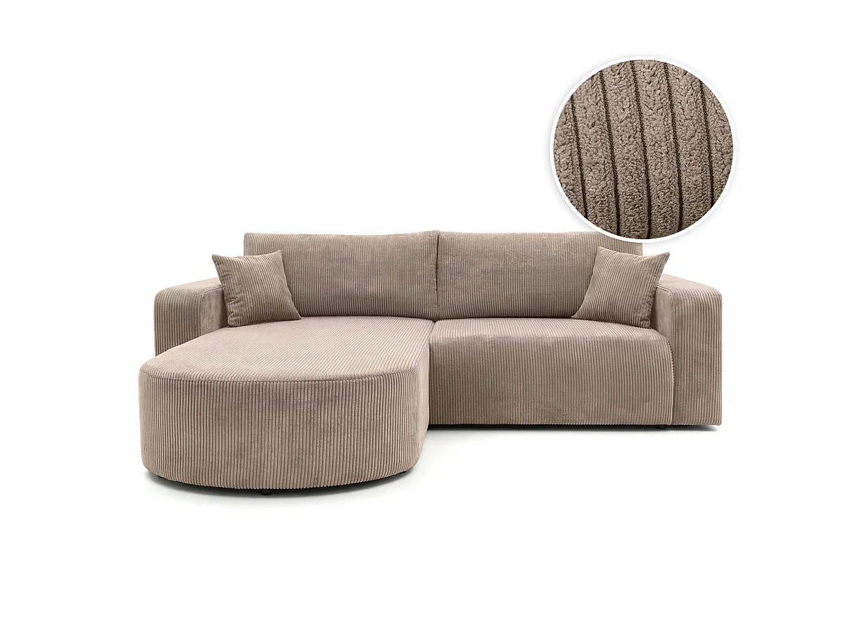 Canapé d'angle convertible 4 places réversible en velours côtelé taupe KIARA