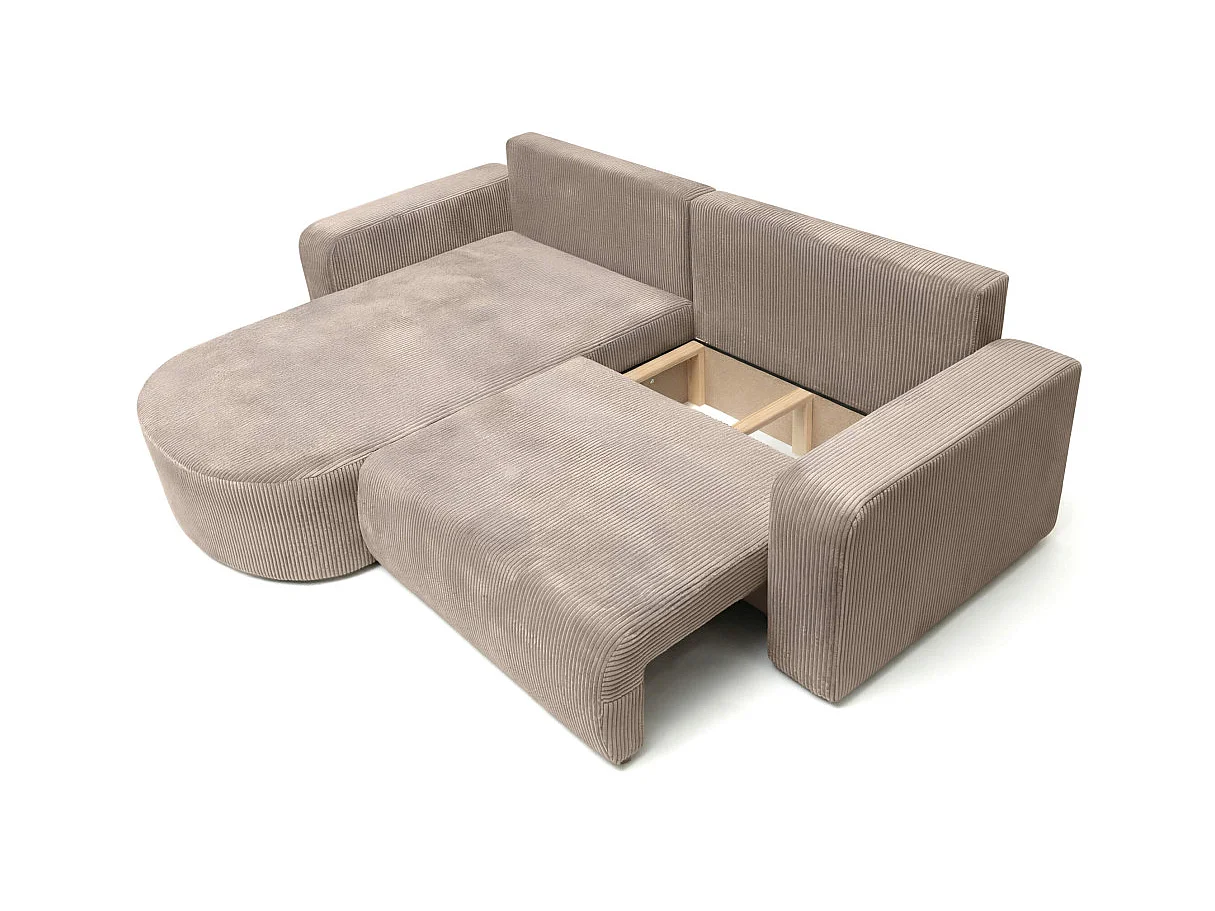 Canapé d'angle convertible 4 places réversible en velours côtelé taupe KIARA