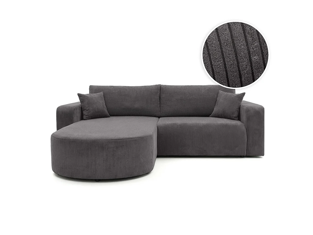 Canapé d'angle convertible 4 places réversible en velours côtelé gris anthracite KIARA