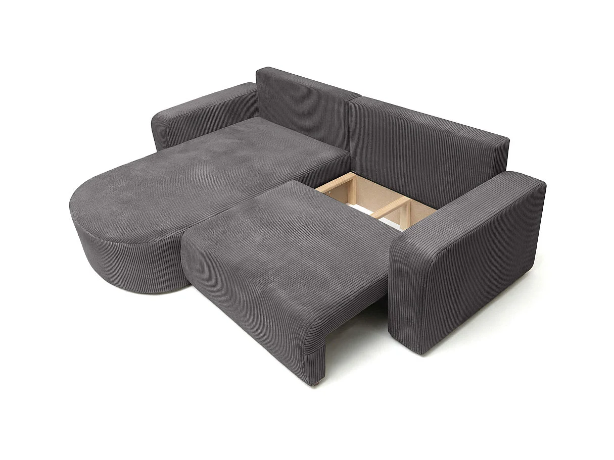 Canapé d'angle convertible 4 places réversible en velours côtelé gris anthracite KIARA