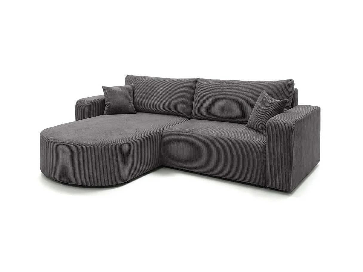 Canapé d'angle convertible 4 places réversible en velours côtelé gris anthracite KIARA