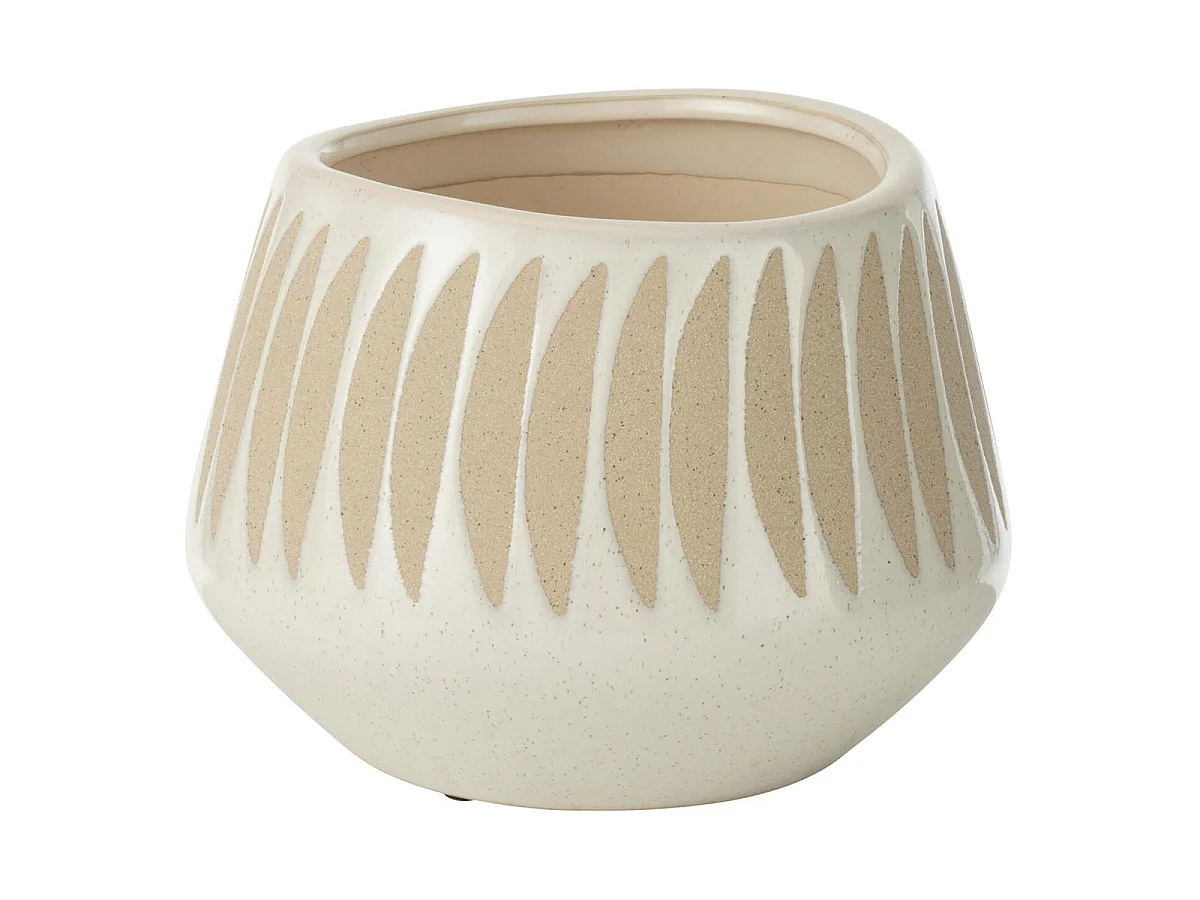 Cache-Pot Déco en Grès "Kai" 20cm Beige & Blanc