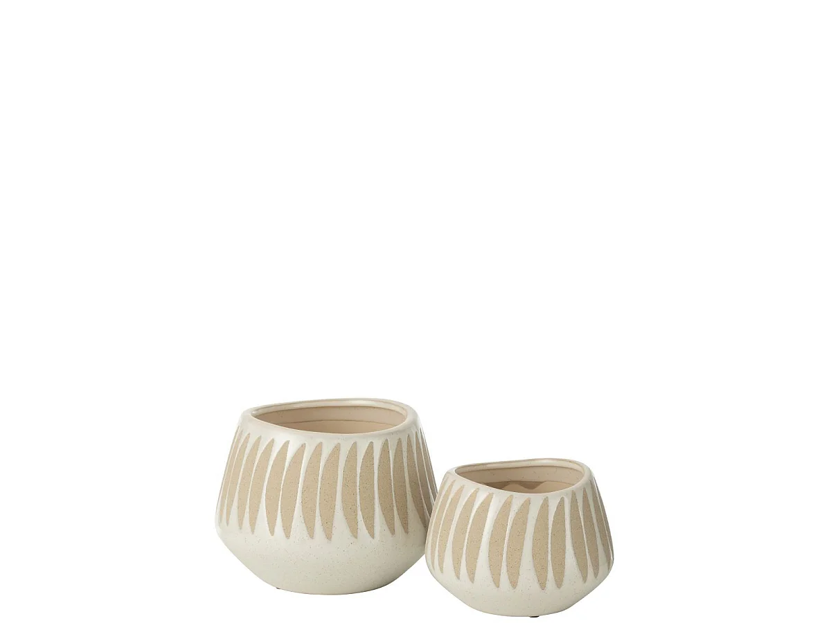 Cache-Pot Déco en Grès "Kai" 20cm Beige & Blanc