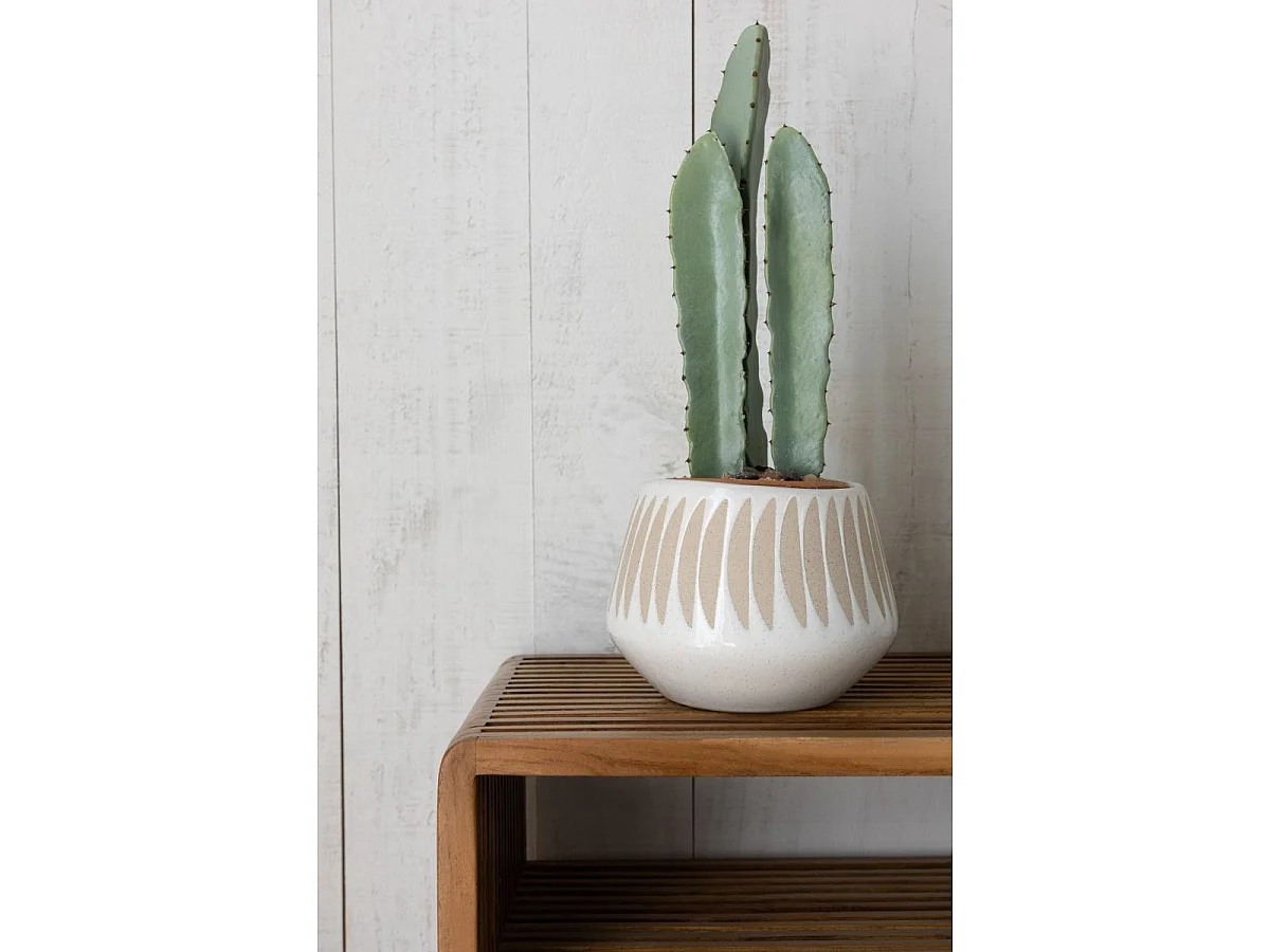Cache-Pot Déco en Grès "Kai" 20cm Beige & Blanc
