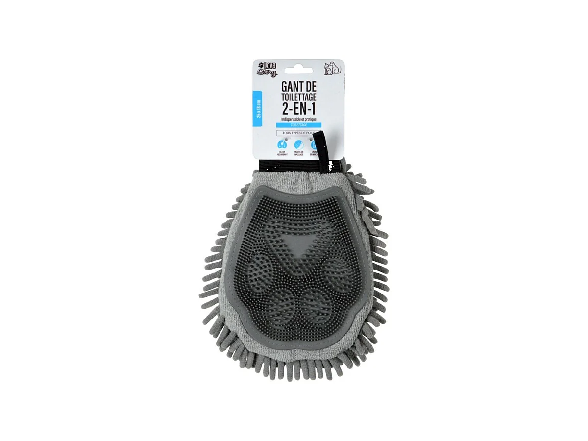 Gant de Toilettage en Microfibre "2 en 1" 25cm Gris
