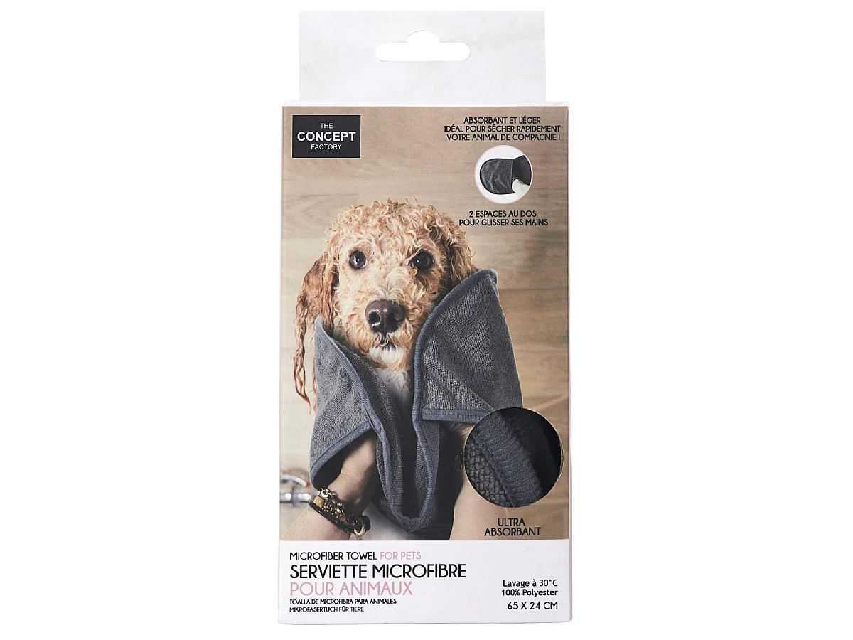 Serviette en Microfibre "Animaux" 65cm Gris